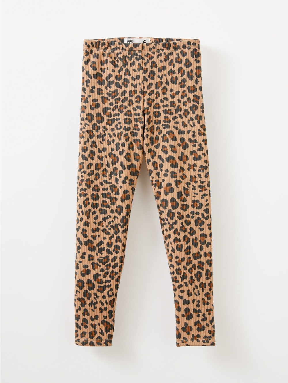Ribbed Leopard Print Kids Leggings - Tan/Black